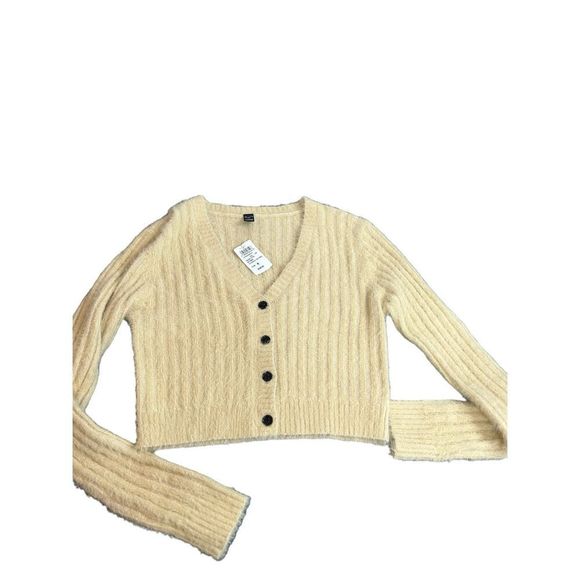 Windsor size medium yellow fluffy cardigan v neck front sweater NWT - Picture 4 of 8